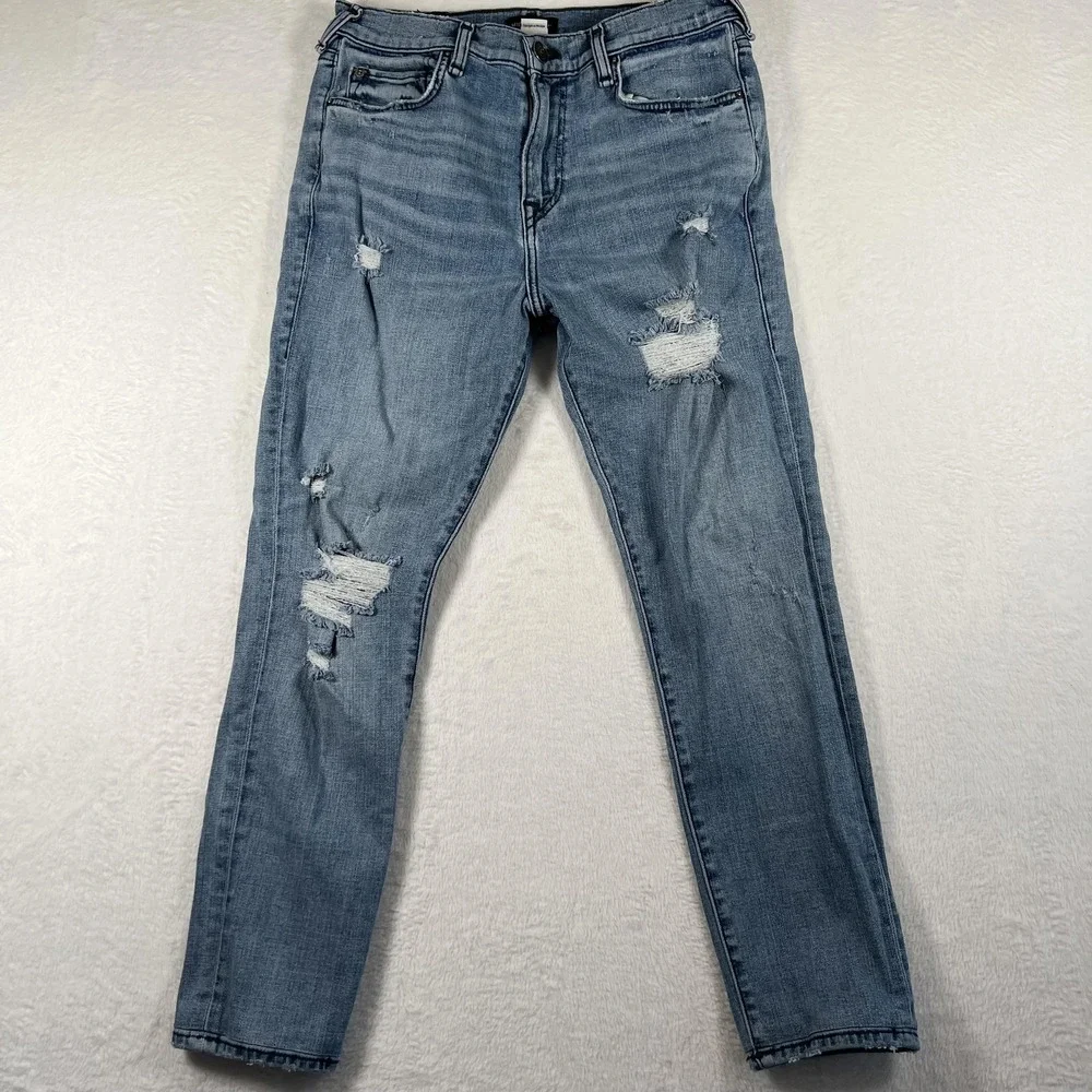 True Religion Mick Slouchy Skinny Jeans Mens 30x26 Light Wash Distressed Denim‎